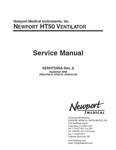 Сервисная инструкция, Service manual на ИВЛ-Анестезия HT50