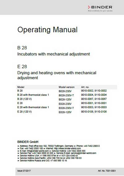 Инструкция по эксплуатации Operation (Instruction) manual на B 28, E 28 [Binder]