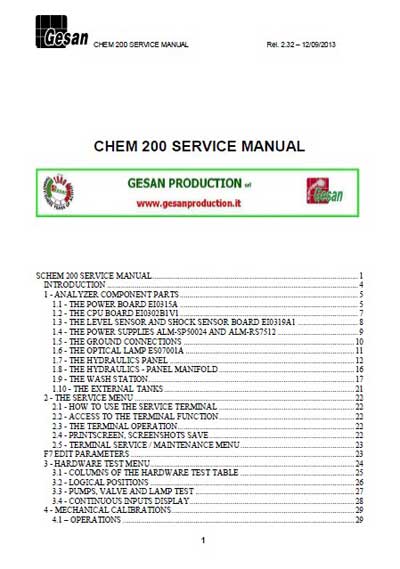 Сервисная инструкция, Service manual на Анализаторы Chem 200 (Gesan)