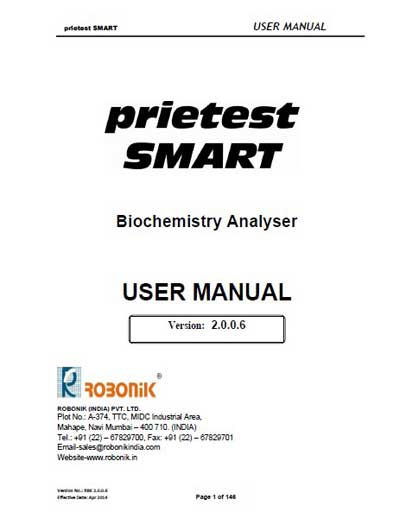 Инструкция пользователя User manual на Prietest Smart (Robonik) [---]