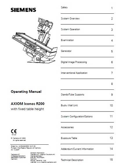 Инструкция по эксплуатации Operation (Instruction) manual на Axiom Iconos R200 [Siemens]
