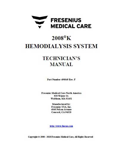 Техническая документация Technical Documentation/Manual на 2008K [Fresenius]