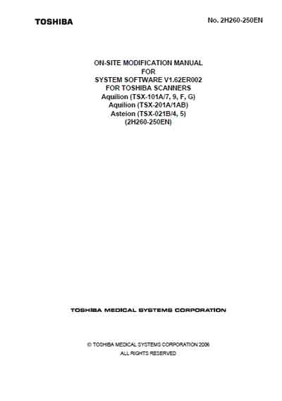 Техническая документация Technical Documentation/Manual на Aquilion TSX-101A/7,9,F,G & TSX-201A/1AB Asteion TSX-021B/4,5 (Modification Manual) [Toshiba]