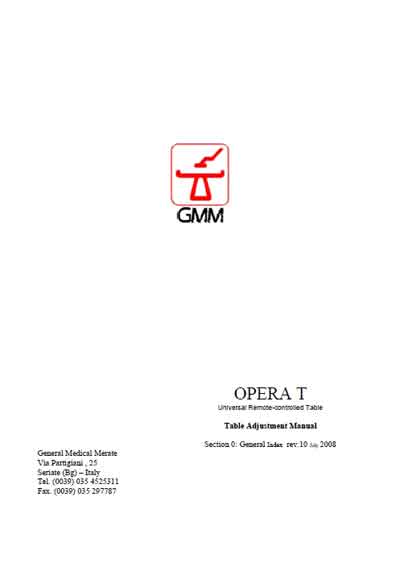 Инструкция по наладке, Adjustment Instruction на Рентген Рентгеновский стол Opera T [GMM]