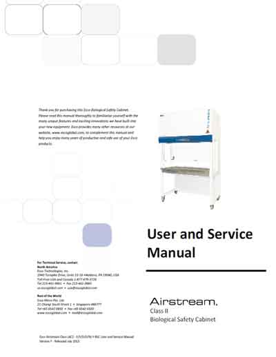 Инструкция по применению и обслуживанию, User and Service manual на Лаборатория Airstream Class II, 2013