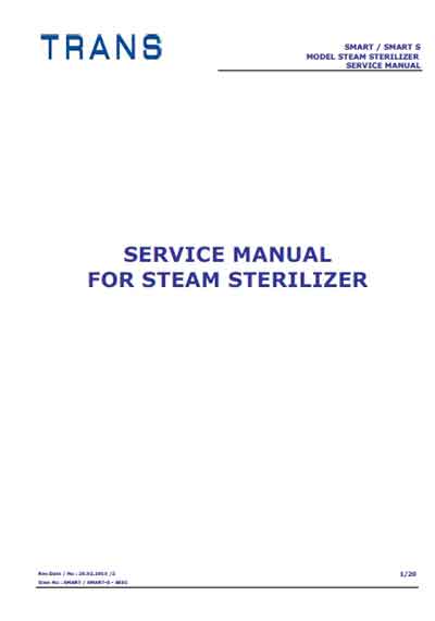 Сервисная инструкция, Service manual на Стерилизаторы Smart / Smart S (Trans)