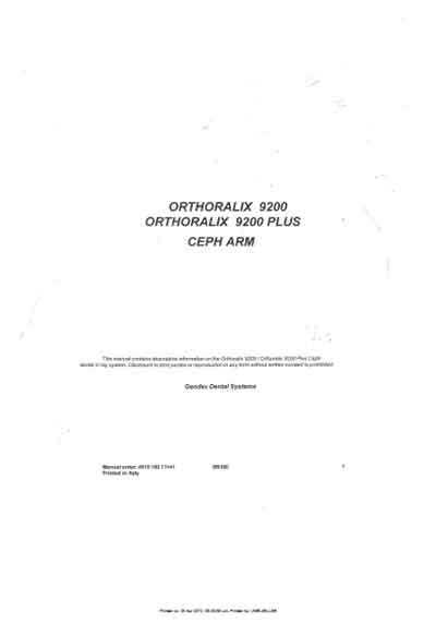 Инструкция по установке, Installation Manual на Рентген Orthoralix 9200, 9200 plus CEPH ARM