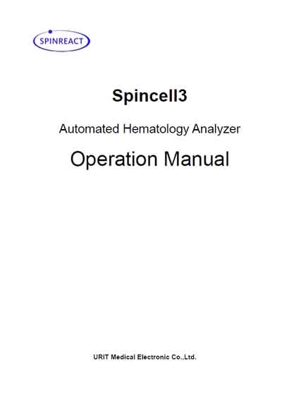 Инструкция по эксплуатации Operation (Instruction) manual на Spincell3 [Urit]