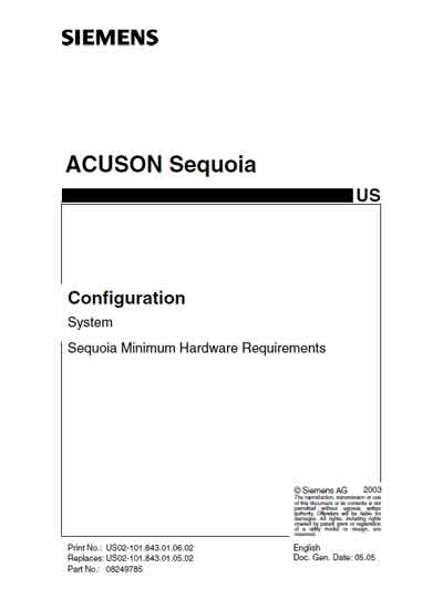 Справочные материалы Reference manual на Acuson Sequoia (Minimum Hardware Requirements) [Siemens]