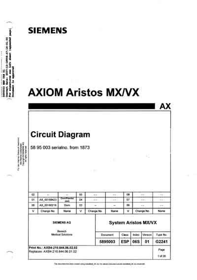 Схема электрическая Electric scheme (circuit) на Axiom Aristos MX,VX [Siemens]